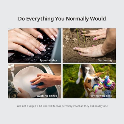 BTArtbox French Tip Press On Nails - Lamp-Curable Short Almond Press On Nails with Glue for Women, Semi-Transparent Soft Gel Glue On Nails in 16 Sizes - 32 Stick On Nails Kit, Daisy