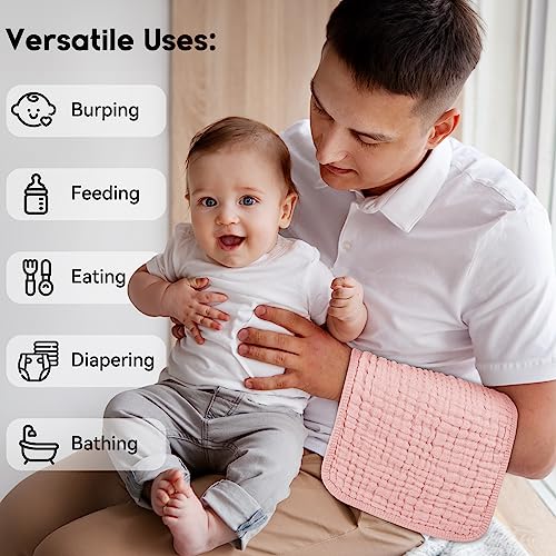 Muslin Burp Cloths for Baby 100% Cotton Burping Cloths for Boys Girls Large 20''X10'' Extra Soft and Absorbent 12 Pack - Gradient Pink