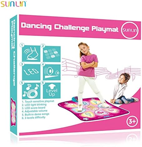 SUNLIN Dance Mat - Dance Mixer Rhythm Step Play Mat - Dance Game Toy Gift for Kids Girls Boys - Dance Pad with LED Lights, Adjustable Volume, Built-in Music, 3 Challenge Levels (3-12 Years Old)