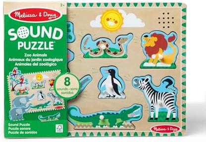 Melissa & Doug Zoo Animals Sound Puzzle - Wooden Peg Puzzle with Sound Effects (8 pcs)