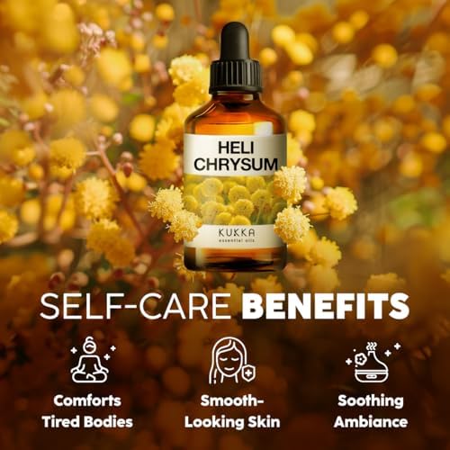 KUKKA Helichrysum Essential Oil for Skin, Relaxation - 100% Pure and Natural Undiluted Helichrysum Oil for Aromatherapy, Skin Care, Home Diffusers, Massage and Humidifiers - 4 fl oz, Non-GMO