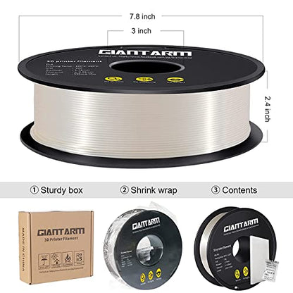 GIANTARM 3D Printer Filament, Silk White Pla Filament, 1Kg(2.2lbs) Spool, 1.75mm Dimension Accuracy +/- 0.03mm, 3D Printing Filament