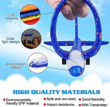 6 Pack Airplane Launcher Toys, 2 Flight Modes LED Foam Glider Catapult Plane, Outdoor Flying Toy for Kids, Birthday Gifts for Boy Girl 4 5 6 7 8 9 10 11 12 Year Old, B-Day Party Supplies