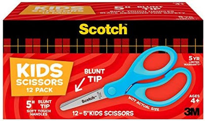 Scotch 5" Soft Touch Blunt Kid Scissors, Purple, 12 Count Teacher's Pack, Ideal for school supplies and classroom projects