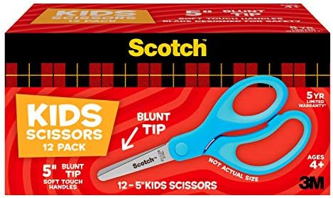 Scotch 5" Soft Touch Blunt Kid Scissors, Purple, 12 Count Teacher's Pack, Ideal for school supplies and classroom projects