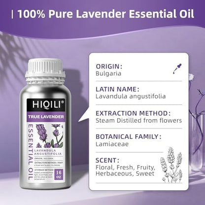 HIQILI 16 Ounces Lavender Essential Oil Pure, 100% Natural for Aromatherapy Diffuser, Skin Care, Hair, Includes Premium Glass Dropper-16 Fl Oz