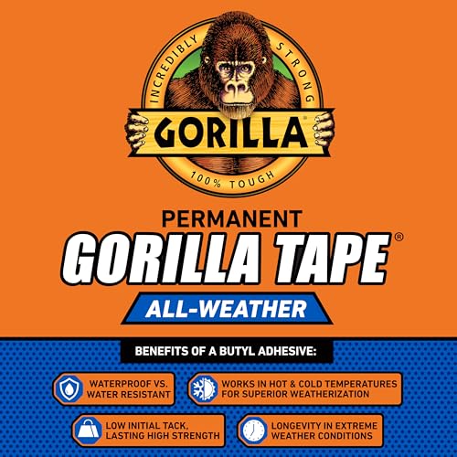Gorilla All Weather Duct Tape, Black, 1.88" x 25 yd (Pack of 2) - UV and Temperature Resistant Waterproof Tape for Outdoor Repairs
