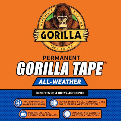 Gorilla All Weather Duct Tape, Black, 1.88" x 25 yd (Pack of 6) - UV and Temperature Resistant Waterproof Tape for Outdoor Repairs