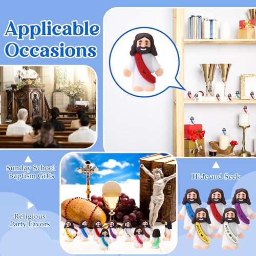 Bememo 100 Pcs Little Jesus Figures Jesus Loves You Original Design Rubber Pocket Toys Little Figures to Hide and Seek Sunday School Religious Party Share Gifts(Vibrant Color)