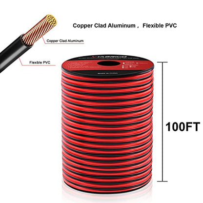 14AWG 100FT Electrical Wire Cable 2 Conductors Red Black Cable Hookup LED Lighting Strips Flexible Wire Extension Cord 14 Gauge Copper Clad Aluminum Copper Wire 12V/24V DC Cable