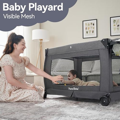 Pamo Babe Portable Playpen Foldable Playard for Baby and Toddler Mattress, Changing Table for Newborn Portable Playard