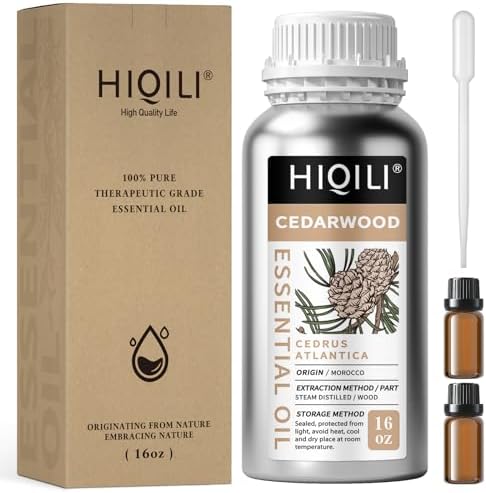 HIQILI 16 Fl Oz Cedarwood Essential Oil, Pure Natural Cedarwood Oil for Hair, Diffuser, Aromatherapy - 500ML