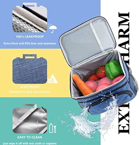 ExtraCharm Insulated Lunch Bag for Women/Men - Reusable Lunch Box for Office Picnic Hiking Beach - Leakproof Cooler Tote Bag Organizer with Adjustable Shoulder Strap for Adults - Blue