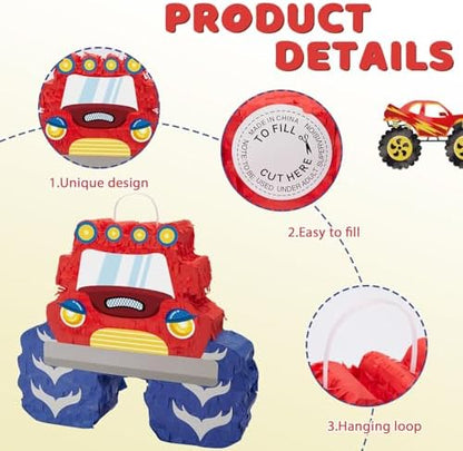 WERNNSAI Truck Piñata - Monster Truck Piñata Bundle with Blindfold and Bat for Boys Kids Piñata Theme Party Decoration Supplies Cool Car Piñata for Birthday Party Carnival Celebration Game