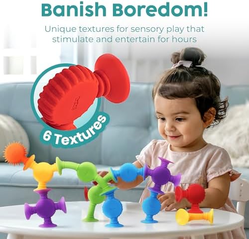 BUNMO Bath Toys Suction - Connect, Build, Create - Toddler Bath Toys - Hours of Fun & Creativity - Fine Motor Skills - Stimulating Sensory Toys - Non-Mouthable Toy 3+ - Textured 44 Pack