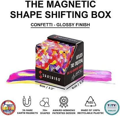SHASHIBO Shape Shifting Box - STEM Magnetic Fidget Cube that Transforms Into Over 70 Shapes, Download Fun in Motion Toys Mobile App (Confetti)