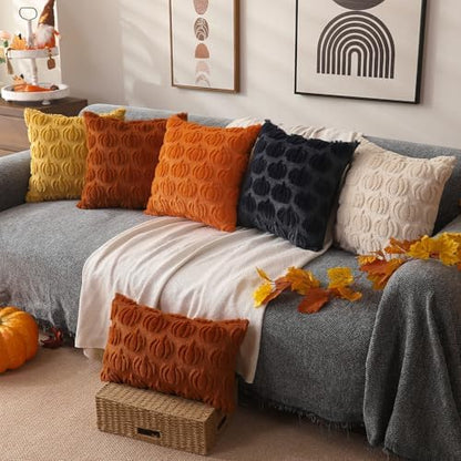 DFXSZ Fall Pillow Covers 20x20 Set of 2 Fall Decorations Autumn Rust Pumpkin Throw Pillow Cases Soft Plush Faux Fur Wool Couch Cushion Case for Chair Sofa Bedroom Living Room Home Decor PTK02A20