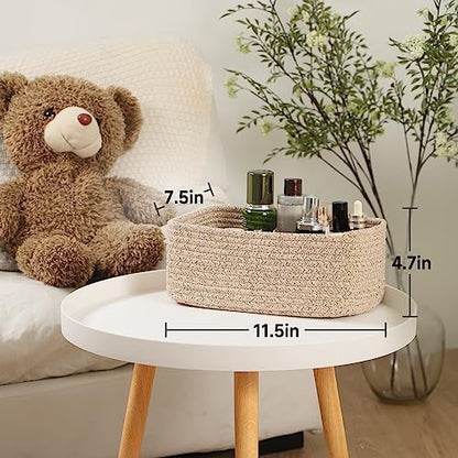 Small Storage Baskets for Organizing | Closet Organizer Bins | Shelf Toy Basket | Woven Rope Baskets | Cube Decorative Box | Shallow Basket | 11.5x7.5x4.7” | 3 Packs Mixed Brown