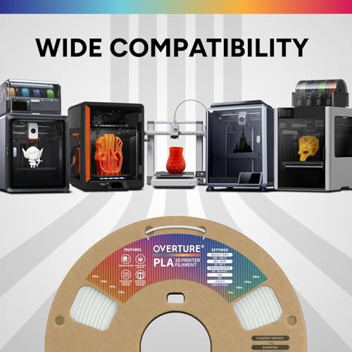 OVERTURE 4KG Bundle PLA Filament 1.75mm, Neatly Wound 3D Printer Filament 4 Pack 1kg Spool (2.2lbs), Dimensional Accuracy +/- 0.02 mm, Fit Most FDM 3D Printers (White 4-Pack)
