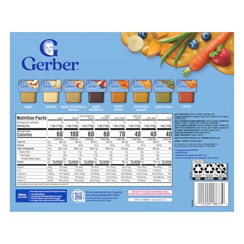 Gerber Purees 2nd Foods Veggie & Fruit Variety Pack, 8 Ounces, Box of 16 (Packaging May Vary)
