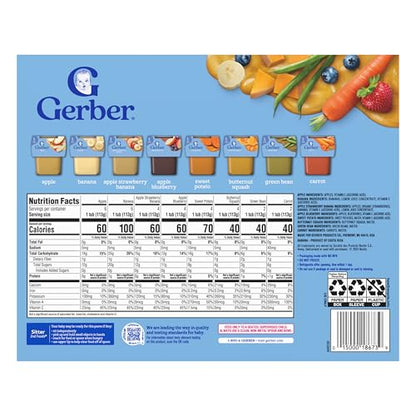 Gerber Purees 2nd Foods Veggie & Fruit Variety Pack, 8 Ounces, Box of 16 (Packaging May Vary)
