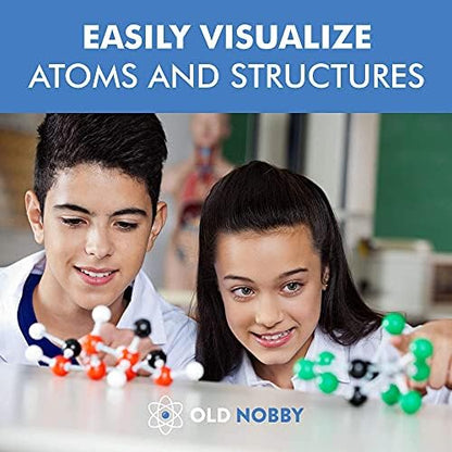 OLD NOBBY Organic Chemistry 239 Piece Model Kit - Molecular Model Kit with Atoms, Bonds, Instructional Guide, Bond Removal Tool, and Bonus Molecular Stencil