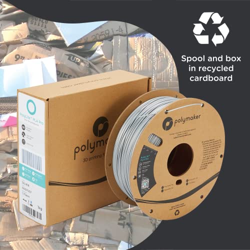 Polymaker PLA PRO Filament 1.75mm 1kg, Tough & High Rigidity Silver 3D Printing Filament, PolyLite PLA PRO 3D Printer Filament 1.75mm, Print with Most 3D Printers