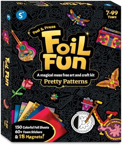 Skillmatics Foil Fun - Pretty Patterns, 18 DIY Magnets Mess-Free Art, Colorful Creative Party Activity, Craft Kits, 60+ Foam Stickers, Gifts for Kids, Teens, Adults, Families