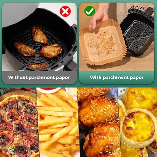 250 Pcs 8" Square Air Fryer Liners Disposable, Unbleached Parchment Paper Liners for Airfryer Basket, Non-Stick & Leakproof Baking Paper for Oven Roasting