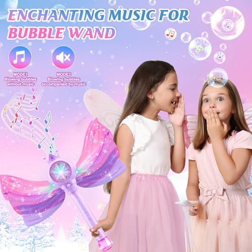 Bubble Wands for Kids Girls - LED Light & Music Bubble Machine: 3 AA Batteries & 2 Bubble Solutions, Outdoor Party Birthday Toys for Toddlers, Gift for 3 4 5 6 7 8 Year Old Girls, Purple