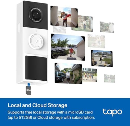 Tapo by TP-Link Smart Video Doorbell Camera Wireless with Chime, 2K with Full Color Night Vision & Spotlights, No Monthly Fee, Ring Call, 160° Ultra-Wide View, Free AI Detection, Local Storage,D210