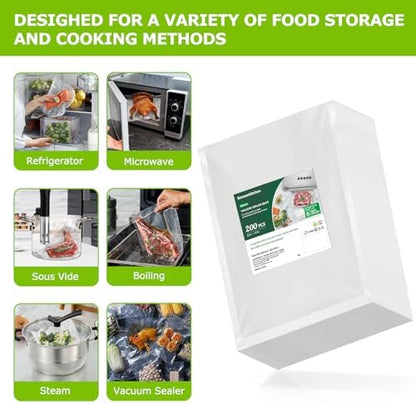 Bonsenkitchen Precut Vacuum Sealer Bags 200 Quart 8" x 12", BPA Free, Commercial Grade Textured Food Vacuum Sealer Bag, Thick Embossed Bags for Storage and Sous Vide Cooking VB3208
