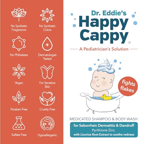 Happy Cappy Dr. Eddie’s Medicated Shampoo and Body Wash- Baby Dandruff Shampoo, Helps Cradle Cap and Seborrheic Dermatitis, Reduces Redness, Dermatologist Tested, Fragrance-Free- 8 Fl Oz (Pack of 3)