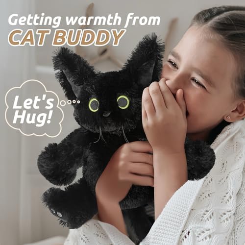 Cuckool Black Cat Stuffed Animals, Microwavable Stuffed Animals Heating Pad for Cramps, Pain Stress Relief, Heatable & Coolable Lavender Scented Cat Plush Toys for Anxiety, Women & Kids Bedtime
