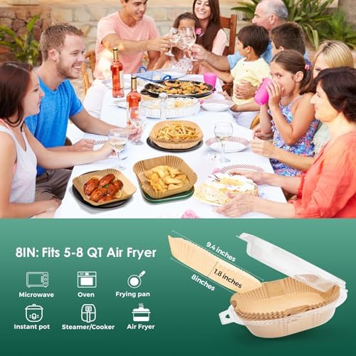 250 Pcs 8" Square Air Fryer Liners Disposable, Unbleached Parchment Paper Liners for Airfryer Basket, Non-Stick & Leakproof Baking Paper for Oven Roasting