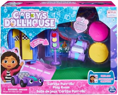 Gabby's Dollhouse, Carlita Purr-ific Play Room with Carlita Toy Car, Accessories, Furniture and Dollhouse Deliveries, Kids Toys for Ages 3 and up