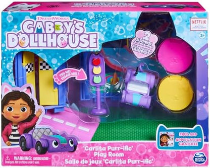 Gabby's Dollhouse, Carlita Purr-ific Play Room with Carlita Toy Car, Accessories, Furniture and Dollhouse Deliveries, Kids Toys for Ages 3 and up