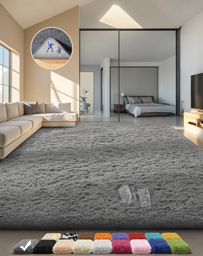 Ophanie Area Rugs for Living Room Bedroom, Upgrade Non-Slip Fluffy Soft Grey Shag Carpet, Indoor Floor Gray 4x6 Fuzzy Shaggy Living Room Plush Rug for Kids Home Dorm Decor Aesthetic