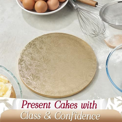 Cakebon Cake Boards - Sturdy 1/2 Inch Thick Drums - 14 Inch Professional Smooth Straight Edges Gold 3-Pack