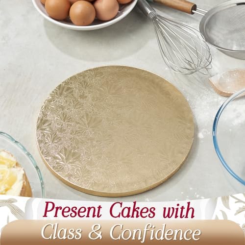 Cakebon Cake Boards - Sturdy 1/2 Inch Thick Drums - 8 Inch Professional Smooth Straight Edges Gold 12-Pack