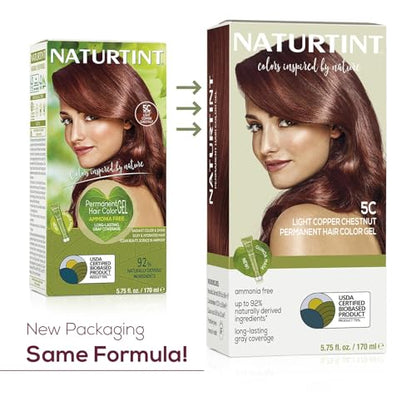 Naturtint 5C Light Copper Chestnut Permanent Hair Color (Pack of 6), Ammonia Free, Vegan, Cruelty Free, up to 100% Gray Coverage, Long Lasting Results (Packaging may vary)