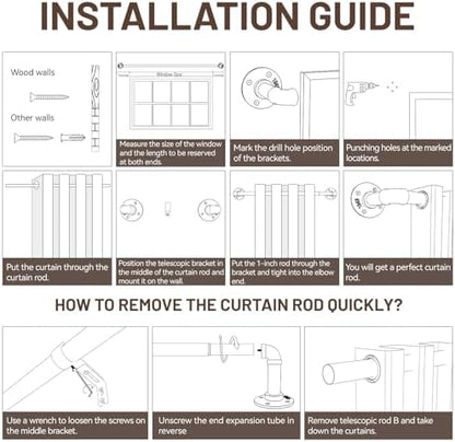 Zeerobee Curtain Rods for Windows 48 to 84, 1 Inch Industrial Wrap Around Black Curtain Rod, Indoor/Outdoor Room Divider Adjustable Drapery Pole, 48"-86"