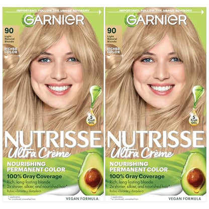 Garnier Hair Color Nutrisse Nourishing Creme, 90 Light Natural Blonde (Macadamia) Permanent Hair Dye, 2 Count (Packaging May Vary)