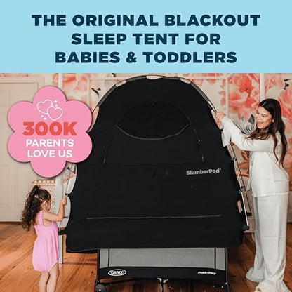 SlumberPod The Original Blackout Sleep Tent Travel Essential for Babies and Toddlers, Mini Crib and Pack N Play Cover, Sleep Pod for Kids with Monitor Pouch and Fan Pouch, Blocks 95%+ Light, Black