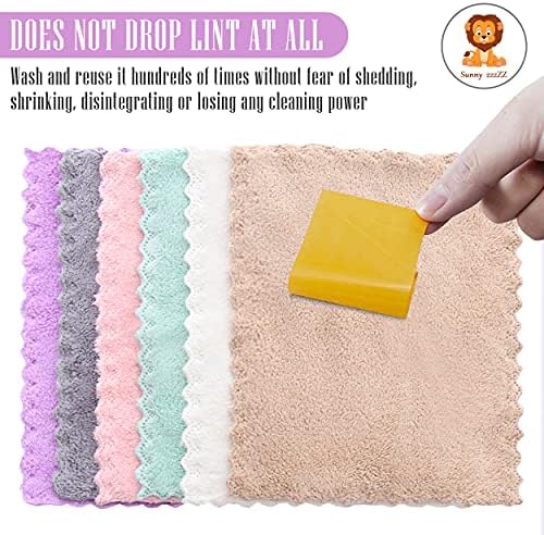 24 Pack Kitchen Dishcloths - Does Not Shed Fluff - Reusable Dish Towels, Dish cloths, Super Absorbent Coral Fleece Cleaning Cloths, Nonstick Oil Washable Fast Drying, 16 x 19 Inch (Multicolor)