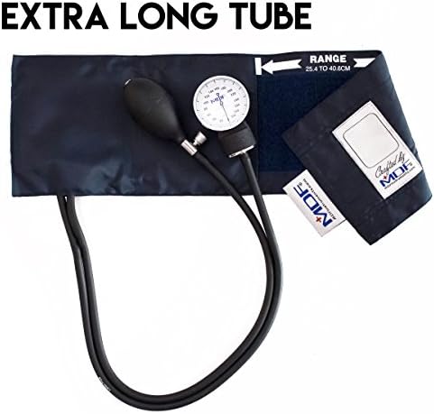 MDF Instruments, Calibra Aneroid Premium Professional Sphygmomanometer, Blood Pressure Monitor with Adult Cuff & Carrying Case, Lifetime Calibration, White Dial, Navy Blue Cuff, MDF808M04