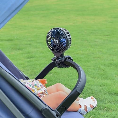 WiHoo Portable Stroller Fan, 11H Ultra-long Battery Life 3 Speed 360°Rotate, USB Rechargeable or Battery Operated Cooling Clip On for Baby Crib Travel Car Seat Black