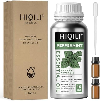 HIQILI Peppermint Essential Oil 16 oz 100% Pure Natural Aromatic Oil for Freshening Air, Hair Care, DIY Soap, SPA & Home Use
