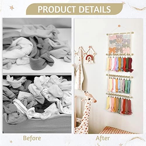 POVETIRE Headband Holder Hair Bows Organizer for Girls,Baby Headbands Hair Accessories Organizer Storage Headband Wall Hanging Decor for Nursery Toddler Girls Room