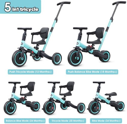 newyoo Tricycles for 1-3 Year Olds, Toddler Bike, Birthday Gift and Toy for Boys and Girls, Toddler Tricycle with Parent Push Handle, Trike with Backrest and Safety Belt, Blue, TR007